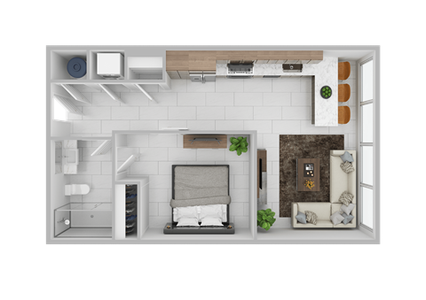 Floor plan for 1 bed, 1 bath, 632 sqft