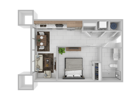 Floor plan for 1 bed, 1 bath, 517 sqft