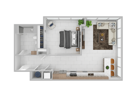 Floor plan for 1 bed, 1 bath, 762 sqft
