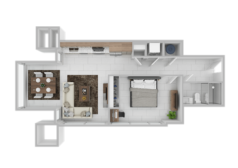 Floor plan for 1 bed, 1 bath, 616 sqft