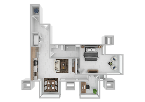 Floor plan for 1 bed, 1 bath, 1061 sqft