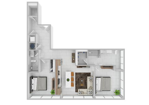 Floor plan for 2 beds, 2 baths, 1054 sqft