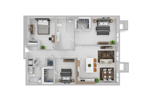Floor plan for 3 beds, 2 baths, 1248 sqft