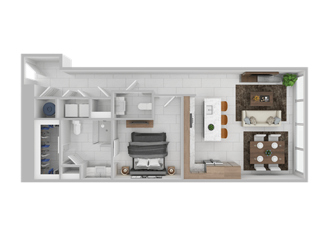 Floor plan for 1 bed, 1.5 baths, 999 sqft