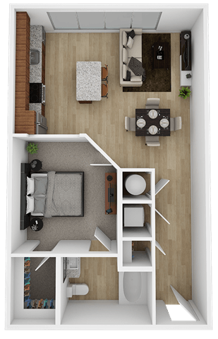 Floor plan for 1 bed, 1 bath, 640 sqft