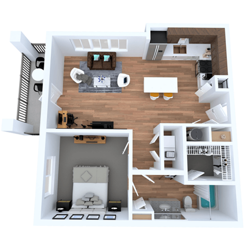 Floor plan for 1 bed, 1 bath, 943 sqft