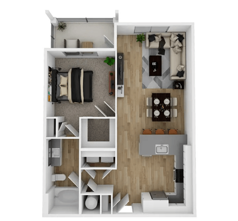 Floor plan for 1 bed, 1 bath, 827 sqft