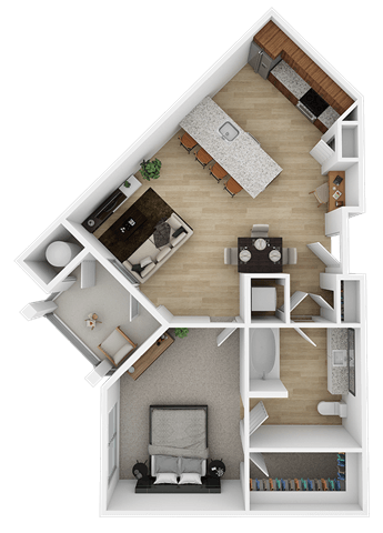 Floor plan for 1 bed, 1 bath, 733 sqft