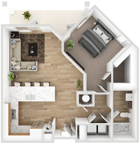 Floor plan for 1 bed, 1 bath, 812 sqft