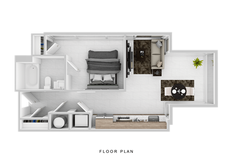 Floor plan for 1 bed, 1 bath, 587 sqft