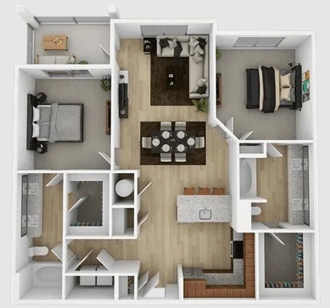 Floor plan for 2 beds, 2 baths, 1265 sqft