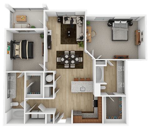 Floor plan for 2 beds, 2 baths, 1231 sqft
