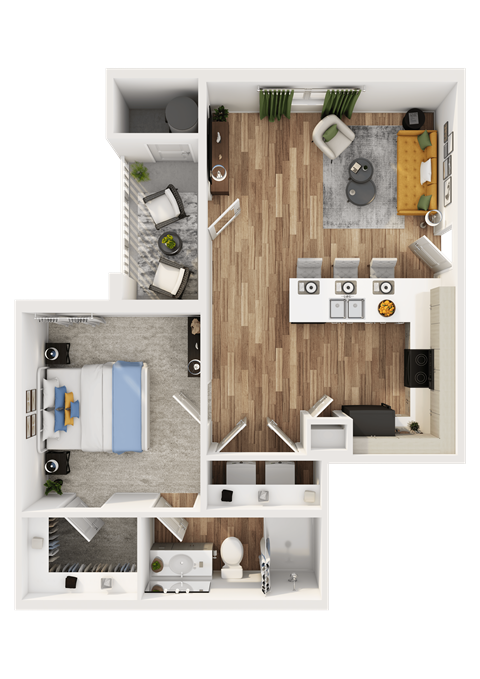 Floor plan for 1 bed, 1 bath, 698 sqft