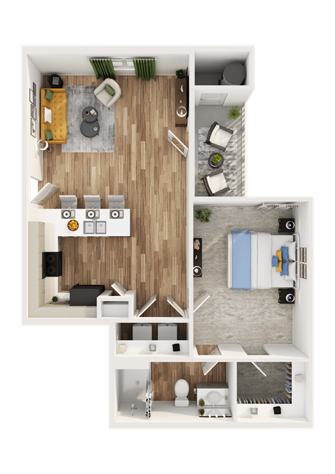 Floor plan for 1 bed, 1 bath, 784 sqft