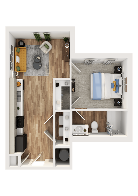 Floor plan for 1 bed, 1 bath, 531 sqft