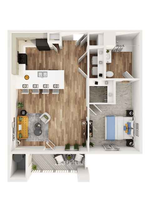 Floor plan for 1 bed, 1 bath, 780 sqft