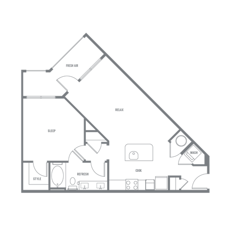 Floor plan for 1 bed, 1 bath, 759 sqft