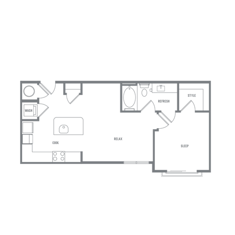 Floor plan for 1 bed, 1 bath, 660 sqft