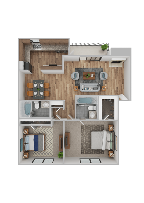 Floor plan for 2 beds, 2 baths, 1151 sqft