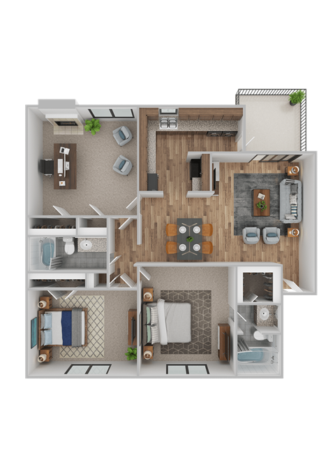 Floor plan for 2 beds, 2 baths, 1298 sqft