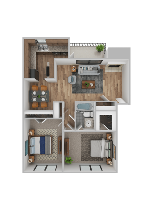 Floor plan for 2 beds, 1 bath, 1062 sqft