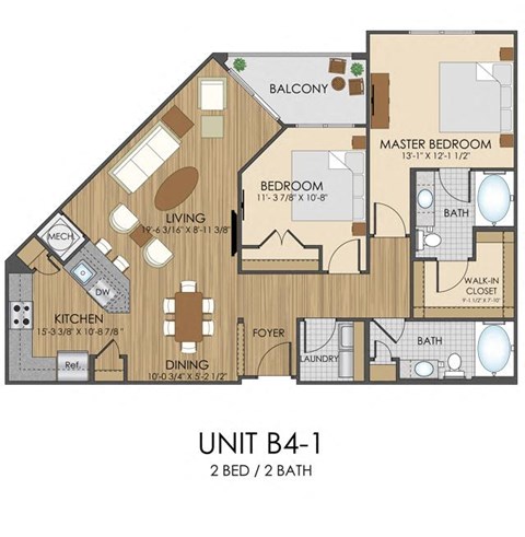 Floor plan for 2 beds, 2 baths, 1170 sqft