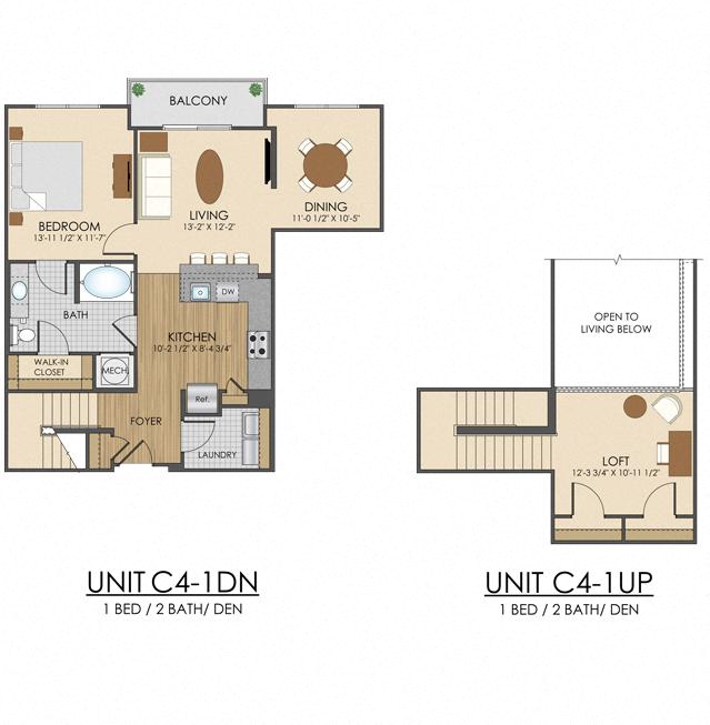 Floor plan for 1 bed, 1 bath, 1100 sqft