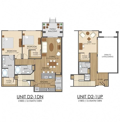 Floor plan for 2 beds, 2 baths, 1641 sqft