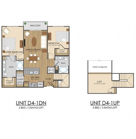 Floor plan for 2 beds, 2 baths, 1309 sqft