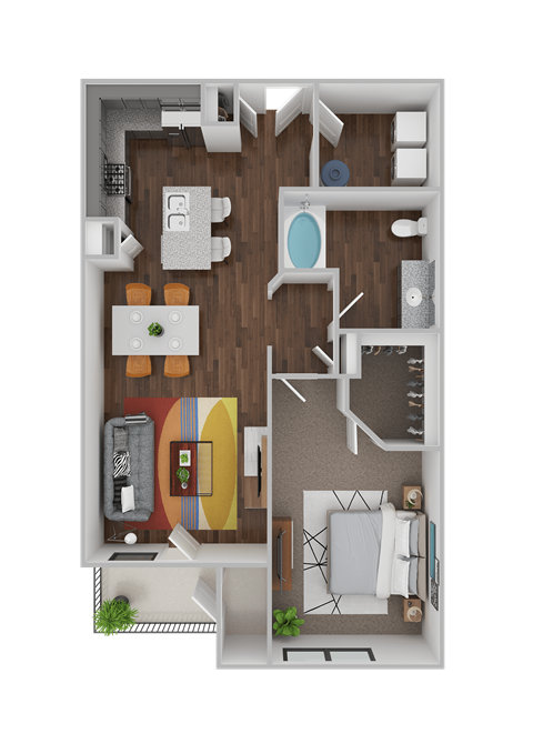 Floor plan for 1 bed, 1 bath, 849 sqft
