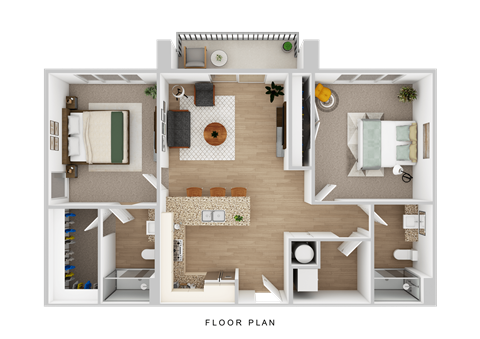 Floor plan for 2 beds, 2 baths, 918 sqft