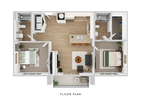 Floor plan for 2 beds, 2 baths, 859 sqft