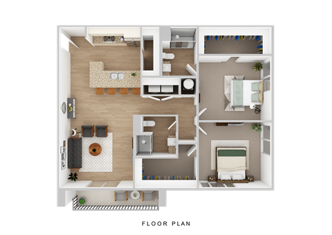 Floor plan for 2 beds, 2 baths, 1173 sqft