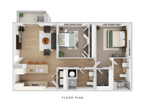 Floor plan for 2 beds, 2 baths, 959 sqft