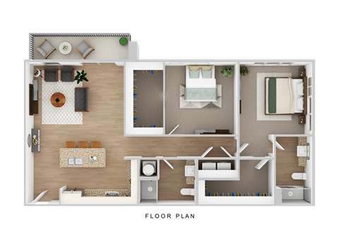 Floor plan for 2 beds, 2 baths, 1107 sqft