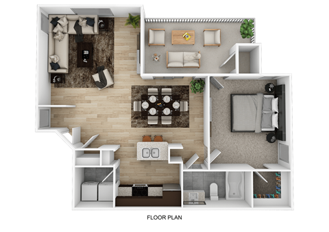 Floor plan for 1 bed, 1 bath, 770 sqft