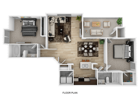 Floor plan for 2 beds, 2 baths, 1035 sqft