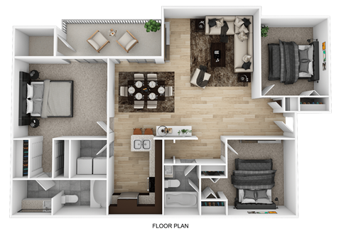 Floor plan for 3 beds, 2 baths, 1219 sqft