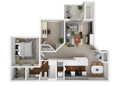 Floor plan for 2 beds, 1 bath, 822 sqft