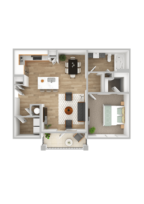 Floor plan for 1 bed, 1 bath, 754 sqft
