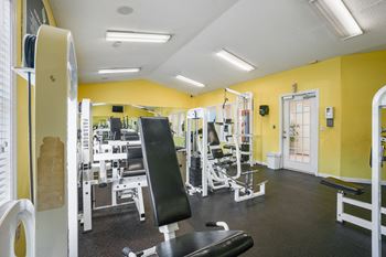 Fitness room with weights and cardio equipment