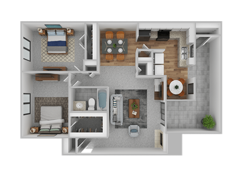 Floor plan for 2 beds, 1 bath, 1060 sqft
