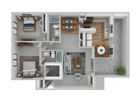Floor plan for 2 beds, 2 baths, 1108 sqft
