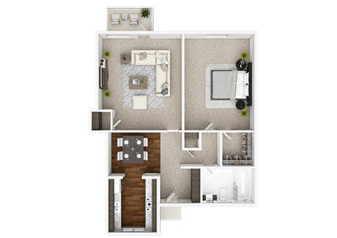 Floor plan for 1 bed, 1 bath, 730 sqft