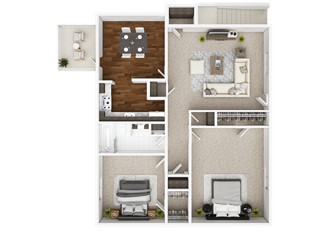 Floor plan for 2 beds, 1 bath, 930 sqft