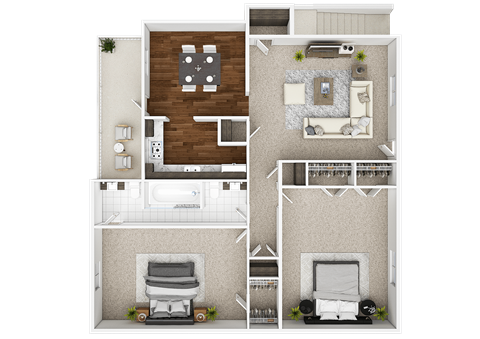 Floor plan for 2 beds, 1.5 baths, 1030 sqft