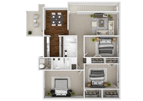 Floor plan for 3 beds, 2 baths, 1330 sqft