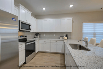Aiken apartment for rent - A kitchen with white cabinets and stainless steel appliances.
