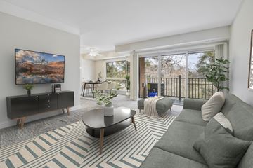 Silver Spring apartment for rent - A living room with a grey couch and a painting on the wall.