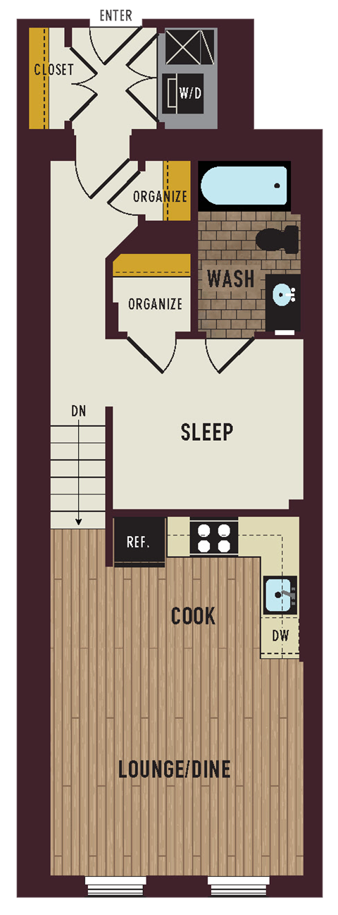 Floor plan for studio, 1 bath, 660 sqft